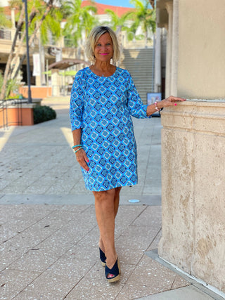BAHAMA BLUE TURTLE SLEEVE DRESS LULU-B
