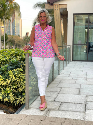 PALM TREE SIESTA SLEEVELESS ZIPPER TOP LULU-B