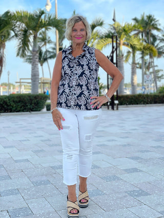 NAUTICAL LANE SLEEVELESS RUFFLE - Cathys Place