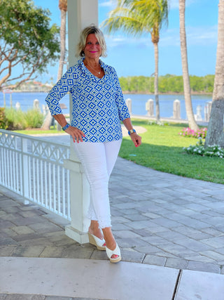 AQUA DIAMONDS  RUFFLE TOP LULU-B