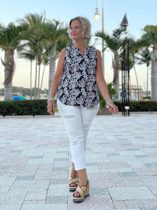 NAUTICAL LANE SLEEVELESS V- NECK - Cathys Place