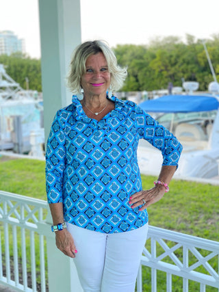 BAHAMA BLUE RUFFLE TOP LULU-B