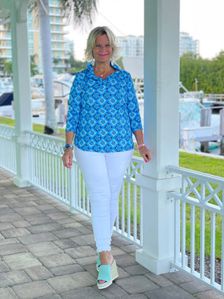 BAHAMA BLUE RUFFLE TOP LULU-B