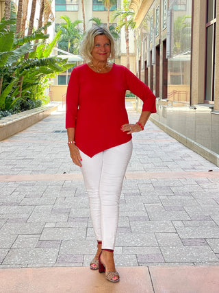 CRIMSON RED ASYMMETICAL TOP LULU-B