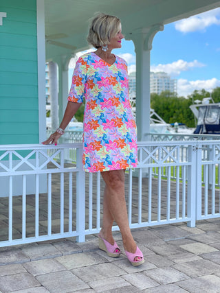 [PALM BEACH GARDEN ELBOW SLEEVE DRESS - Cathys Place