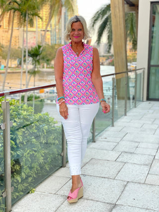 PALM TREE SIESTA SLEEVELESS ZIPPER TOP LULU-B