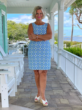 AQUA DIAMONDS SHIFT DRESS LULU-B