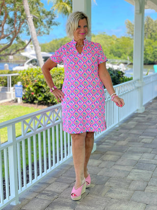 PALM TREE SIESTA SHORT SLEEVE DRESS LULU-B