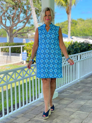 BAHAMA BLUE TURTLE COLLAR DRESS LULU-B