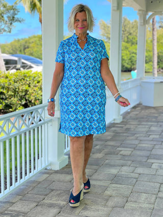 BAHAMA BLUE TURTLE SHORT SLEEVE DRESS LULU-B
