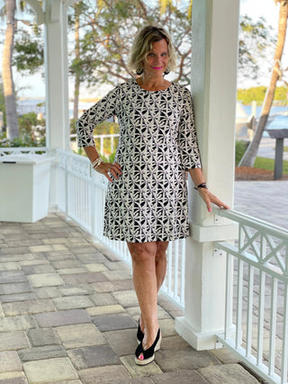 BLACK AND BEIGE SLEEVE DRESS - Cathys Place