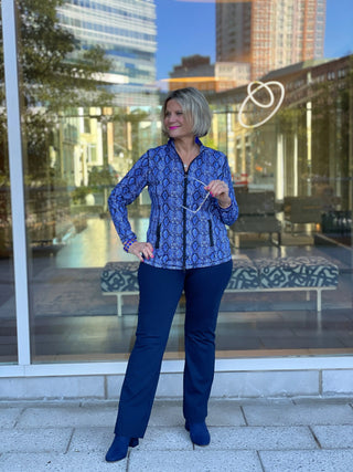 SAVANNA BLUE FULL ZIPPER TOP - Cathys Place