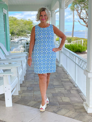 AQUA DIAMONDS SHIFT DRESS LULU-B