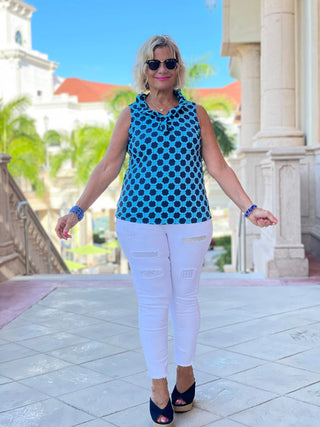 SEASIDE BLUE SLEEVELESS RUFFLE - Cathys Place