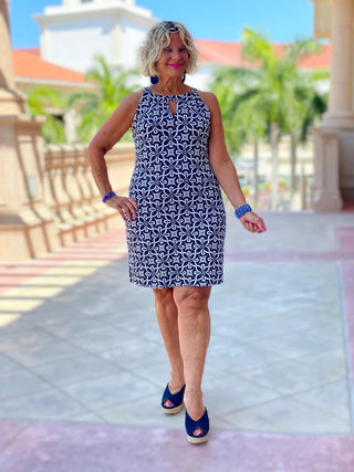 BRIGHTEN BLUE KEYHOLE DRESS LULU-B
