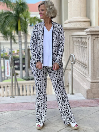 BLACK AND BEIGE PALM PALAZZO PANT - Cathys Place