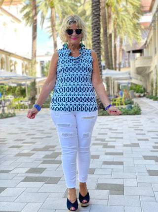 MELINA BLUE SLEEVELESS RUFFLE - Cathys Place