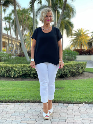 BLACK WAFFLE COTTON SHORT SLEEVE - Cathys Place