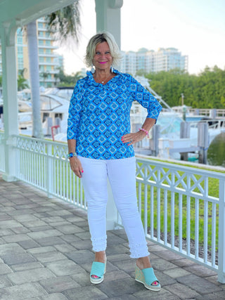 BAHAMA BLUE RUFFLE TOP LULU-B