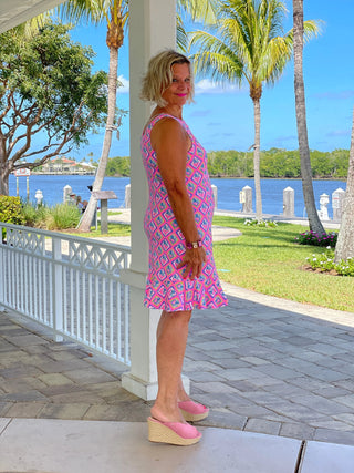 PALM TREE SIESTA HALTER RUFFLE DRESS LULU-B