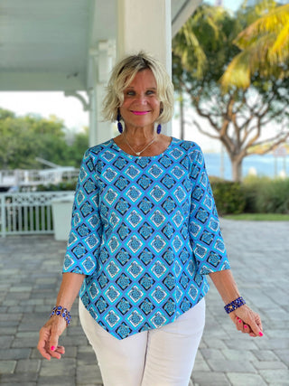 BAHAMA BLUE TURTLE ASYMMETRIC TOP LULU-B