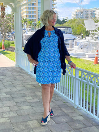 BAHAMA BLUE TURTLE KEYHOLE DRESS LULU-B