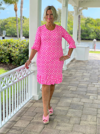 PINK DIAMOND SLEEVE RUFFLE DRESS LULU-B