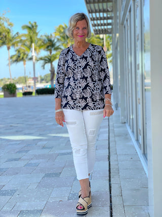 NAUTICAL LANE V-NECK TOP - Cathys Place