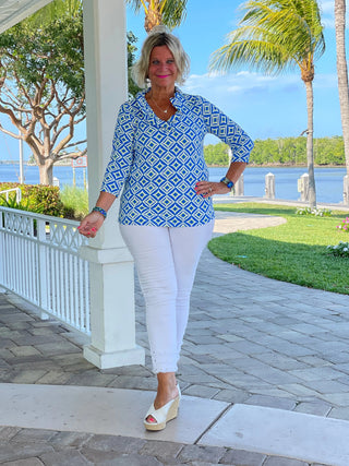 AQUA DIAMONDS  RUFFLE TOP LULU-B