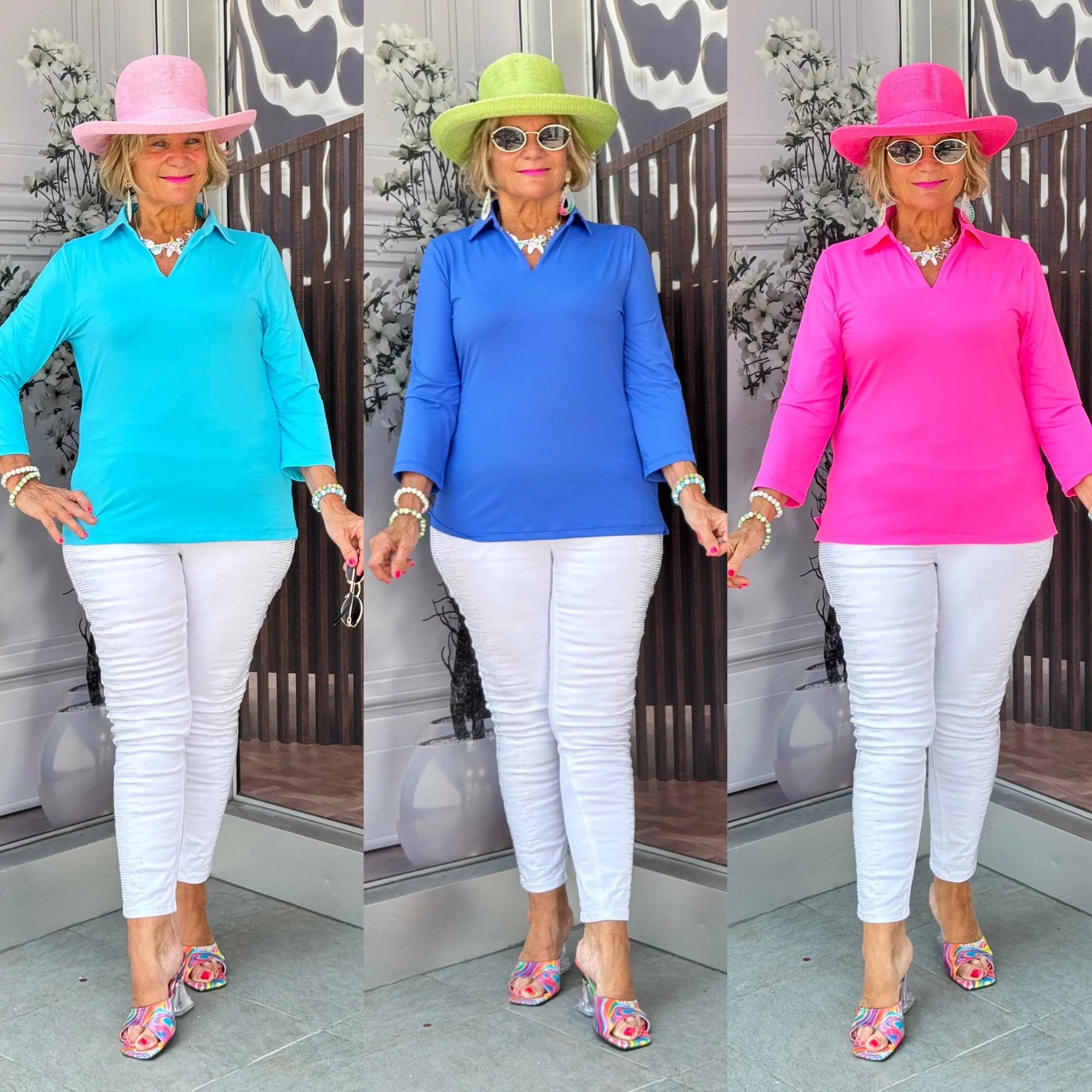 LULU-B SOLID COLLAR SLEEVE TOP