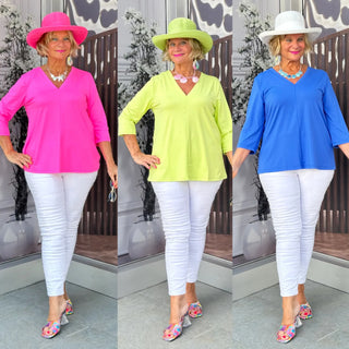 SOLID-TAILORED-V-NECK-SLEEVE-TOPS Cathys Place