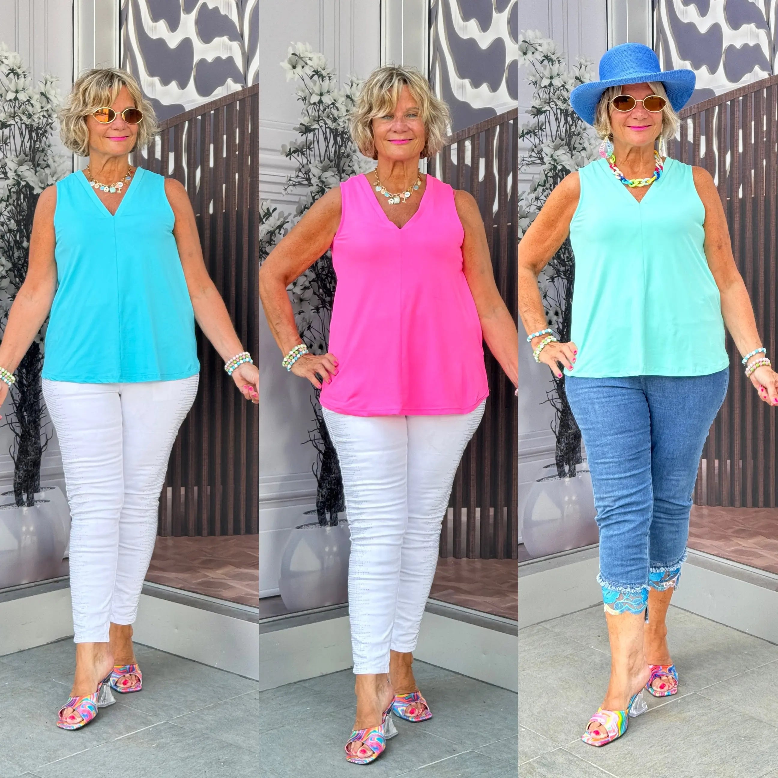 SOLID TAILORED V NECK  TOPS