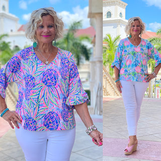 FINAL SALE BELL SLEEVE TOP-  SIZE DOWN