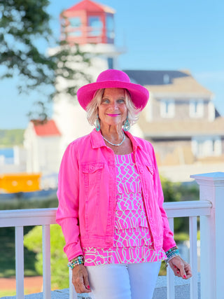 LULU B CHAMBRAY HOT PINK LINEN JACKET LULU b