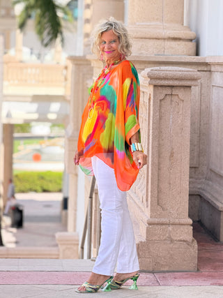 Sofia Sunrise Orange Silk Kaftan Cathys Place