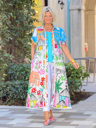 Graphic Print Button-Down Maxi Dress EmberLoom