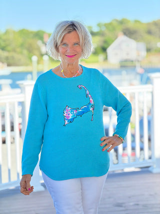 BEACH CLUB AQUA CAPE COD MAP SWEATER LULU-B