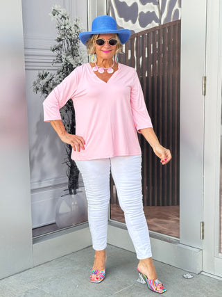 LULU-B CLEAR PINK TAILORED V TOP