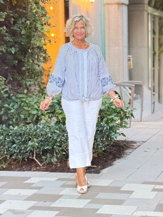 NAVY SEERSUCK TIE TOP Cathys Place