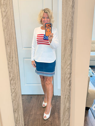 LULUB DOCKSIDE WHITE STAR FLAG SWEATER LULU-B