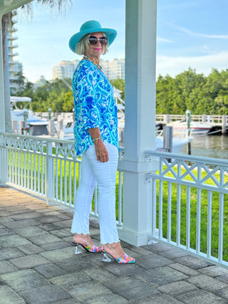 BLUE DREAMING HEARTS ASYMMETRICAL TOP