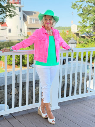 LULU B CHAMBRAY HOT PINK LINEN JACKET LULU b