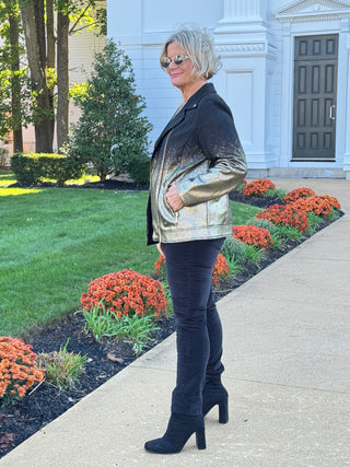 Women's Metallic Ombre Faux Suede Moto Jacket