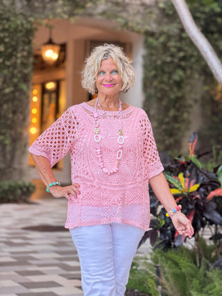 Women's Light Rose Lace Pullover Sweater Cathys Place