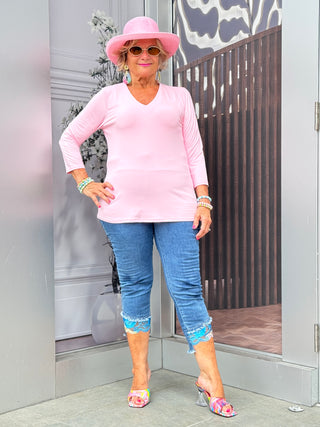 LULU-B CLEAR PINK V NECK TOP