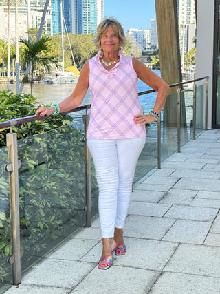 LULU B PINK CHIC SLEEVELESS RUFFLE TOP