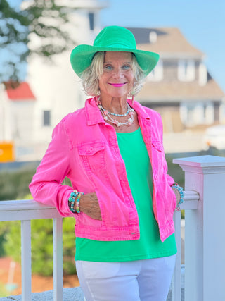LULU B CHAMBRAY HOT PINK LINEN JACKET LULU b