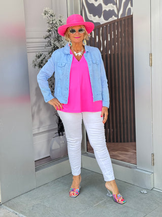LULU-B CLEAR PERRIWINKLE LINEN JACKET