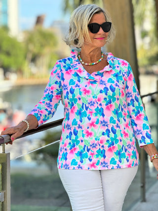 PINK PETALS RUFFLE SLEEVE TOP