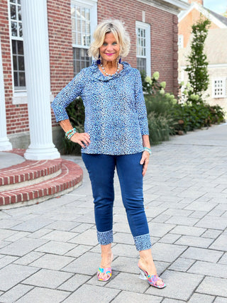 LULU-B NAVY LEOPARD CUFF JEANS LULU-B